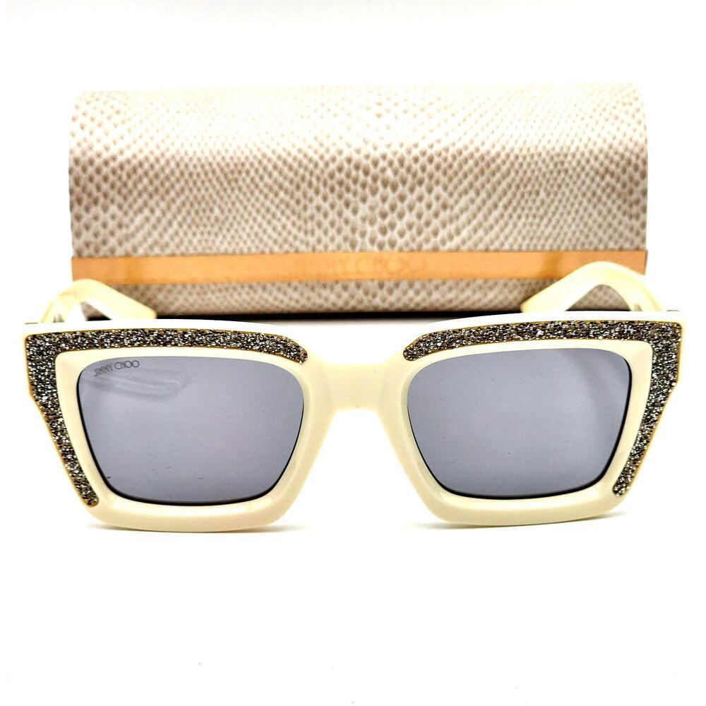 Jimmy Choo 51MM Embellished White/Ivory Rectangle Sunglasses - Picture 11 of 13